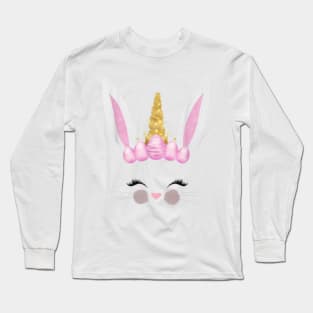 Girls Unicorn Easter Bunny Face Bunnicorn Egg Hunt Long Sleeve T-Shirt